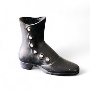 Vintage Emic Cast Metal Black Victorian Art Deco Button Up Boot Shoe Bud Vase